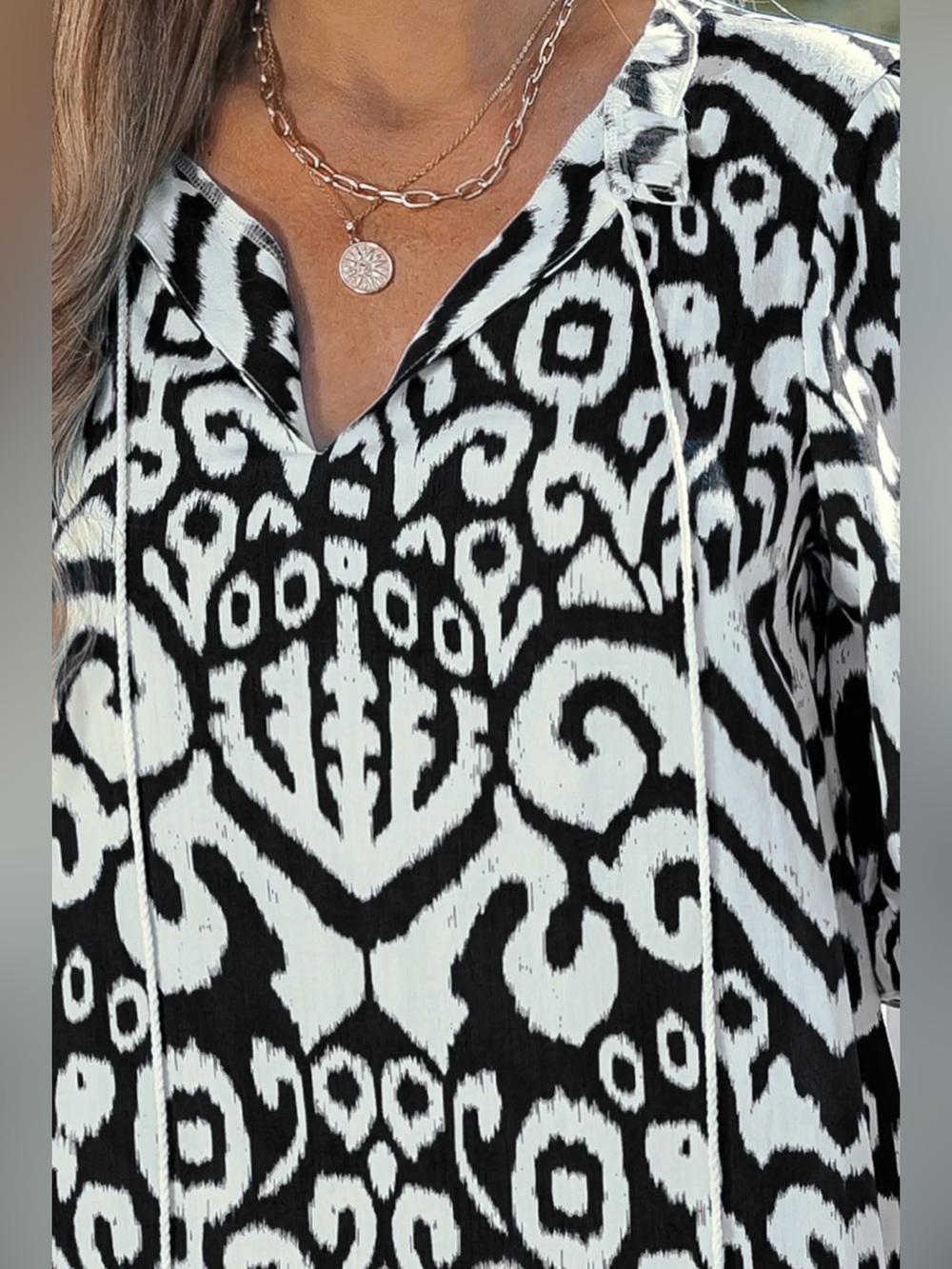 Cupshe Blue & White Ikat Boho Blouse/Shift Dress Size M - Picture 5 of 10